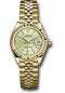 Rolex Yellow Gold Lady-Datejust 28 Watch - Fluted Bezel - Linden Green Strip Diamond Index Dial - Jubilee Bracelet - 279178 lings36dix8dj